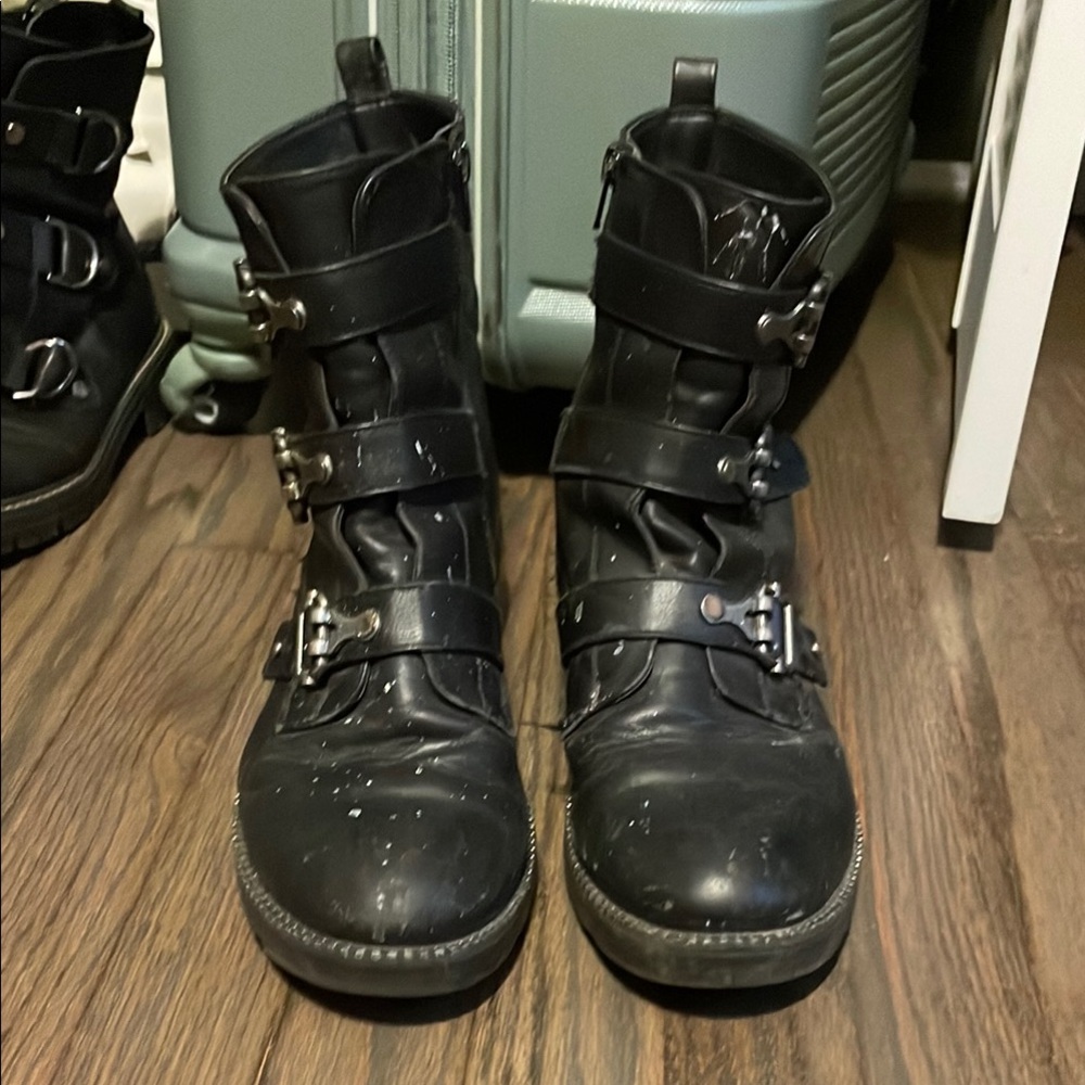 Black Buckle Strap Boots
